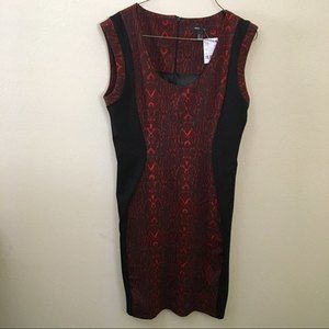 MNG Suit Black & Red Snakeskin Silhouette Stretchy Shift Dress